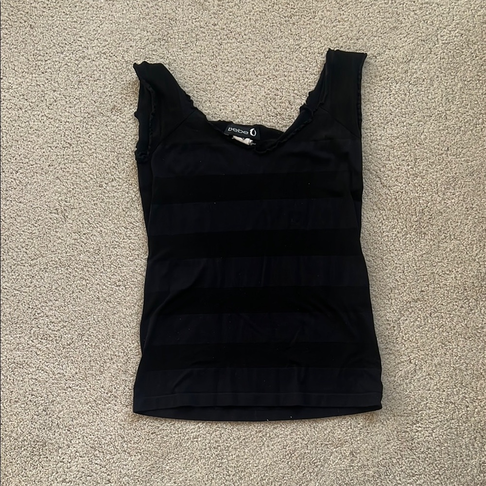 Bebe O Black Fitted Ribbed Sleeveless Tank Top